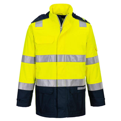 Yellow-Navy - Front - Portwest Unisex Adult FR605 Bizflame Rain Hi-Vis Jacket