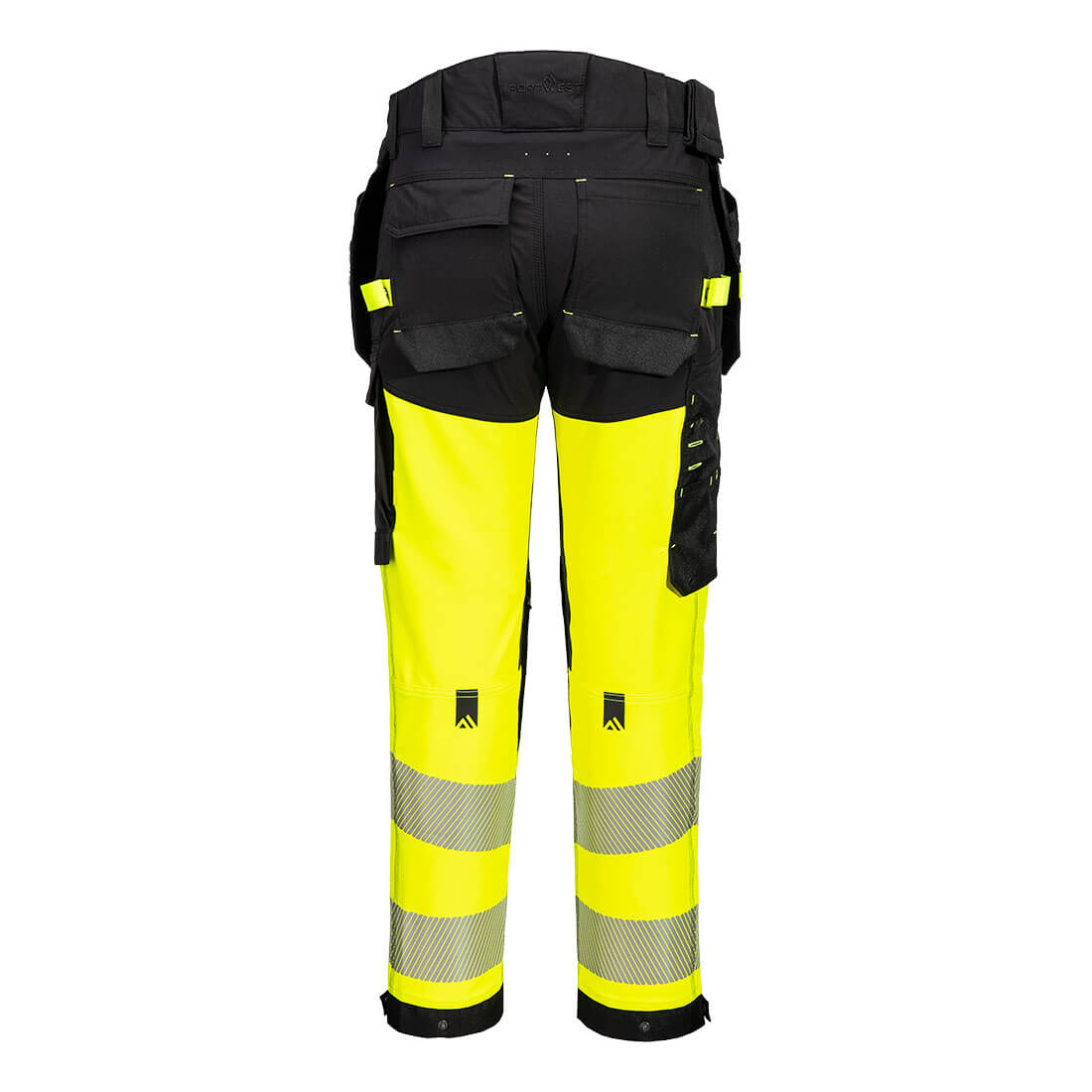 Yellow-Black - Back - Portwest Mens EV4 Stretch Hi-Vis Detachable Holster Pocket Tall Trousers