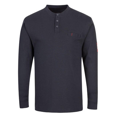 Navy - Front - Portwest Mens Flame Resistant Henley T-Shirt
