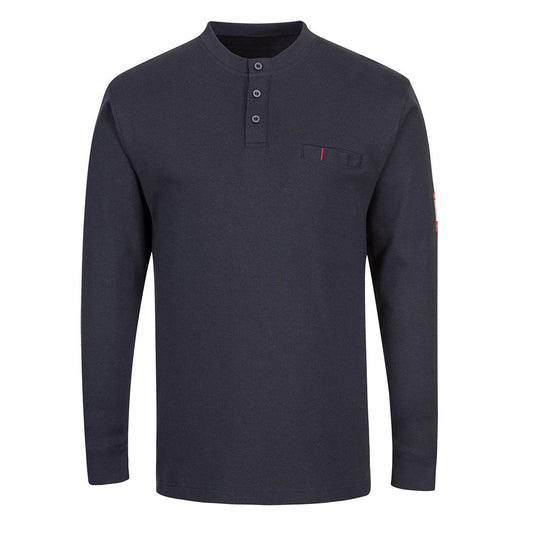 Navy - Front - Portwest Mens Flame Resistant Henley T-Shirt