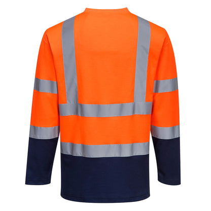 Orange-Navy - Back - Portwest Mens Contrast Cotton High-Vis Comfort Long-Sleeved T-Shirt