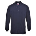 Navy - Front - Portwest Mens Flame Resistant Anti-Static Long-Sleeved Polo Shirt