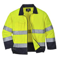 Yellow-Navy - Front - Portwest Mens Madrid Contrast High-Vis Bomber Jacket