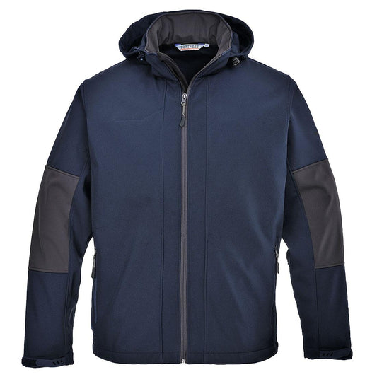 Navy - Front - Portwest Mens Hooded Soft Shell Jacket