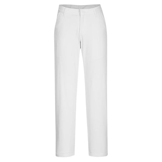 White - Front - Portwest Womens-Ladies Stretch Chino Slim Trousers