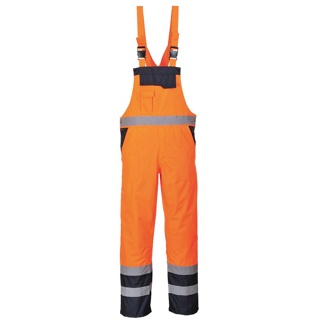 Orange - Front - Portwest Mens Contrast Hi-Vis Safety Bib And Brace Overall