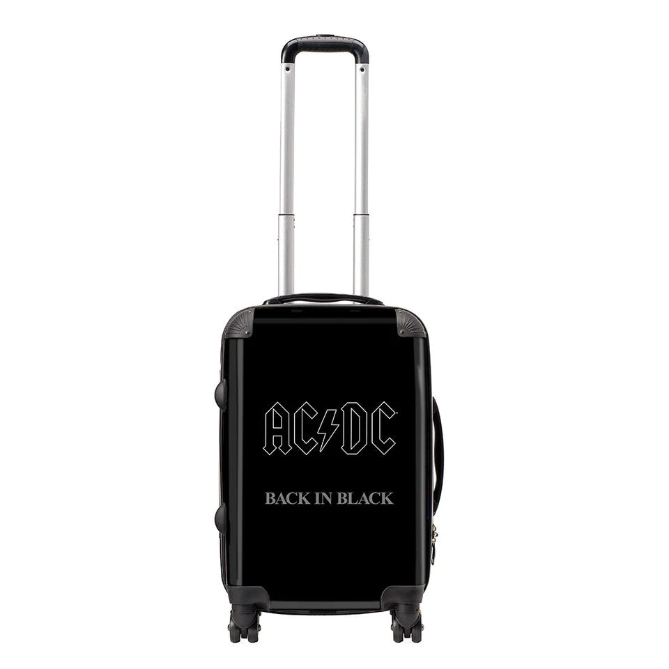 Black-White - Front - RockSax Back In Black AC-DC Hardshell 4 Wheeled Cabin Bag