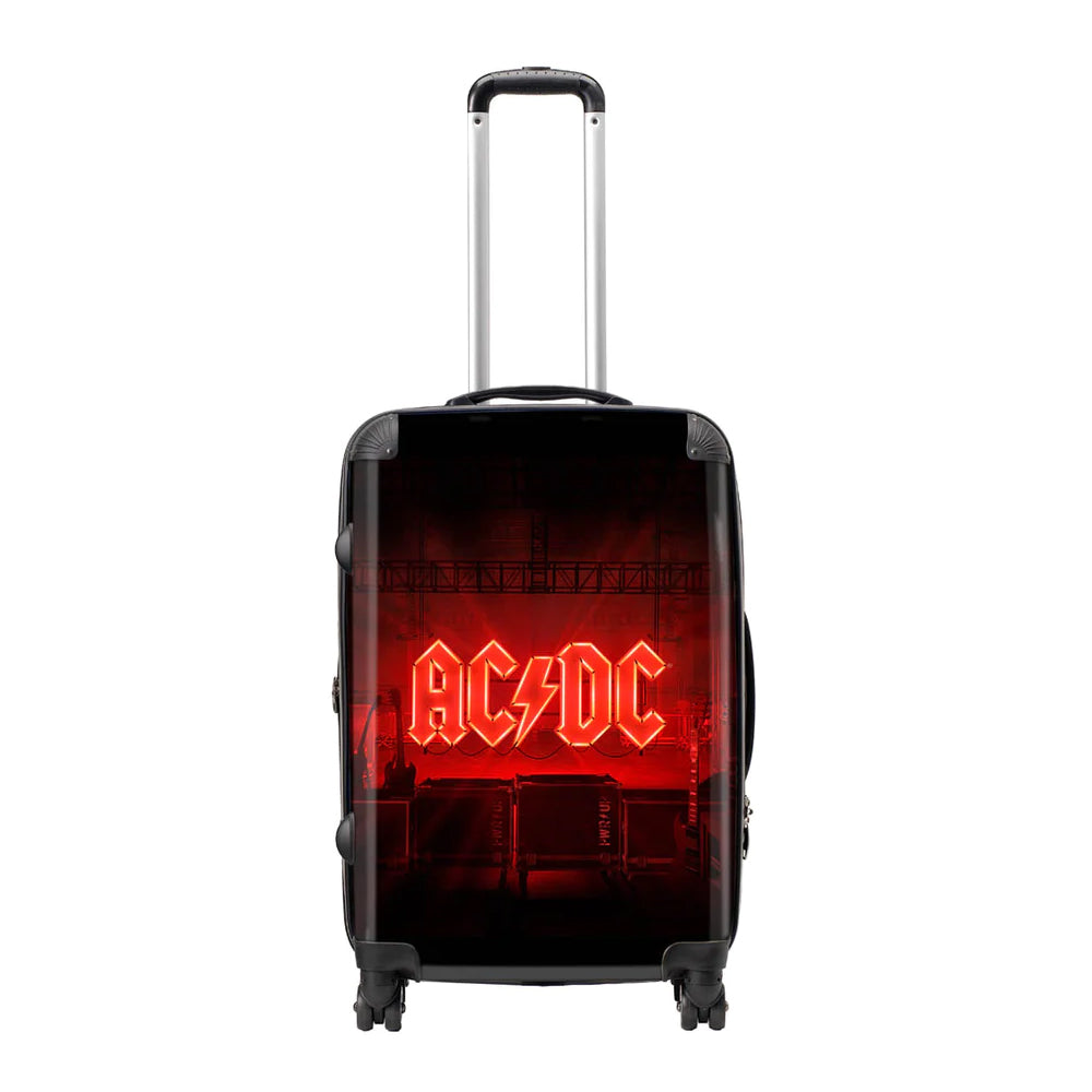 Black-Red - Front - RockSax Power Up AC-DC Logo Hardshell 4 Wheeled Suitcase