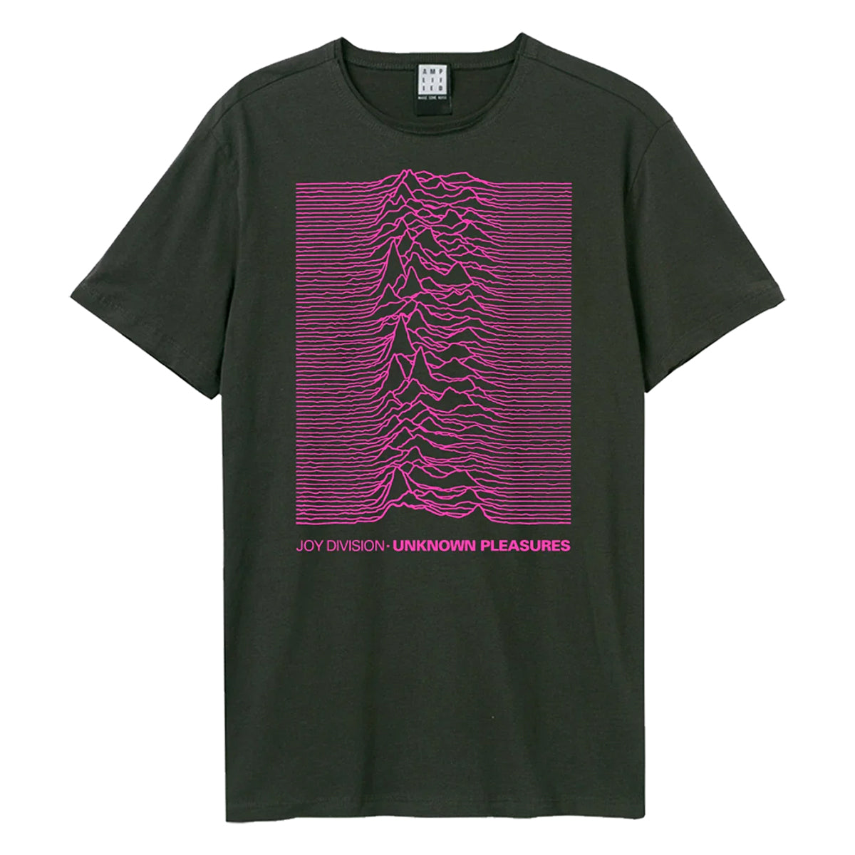 Black-Neon Pink - Front - Amplified Unisex Adult Unknown Pleasures Joy Division T-Shirt