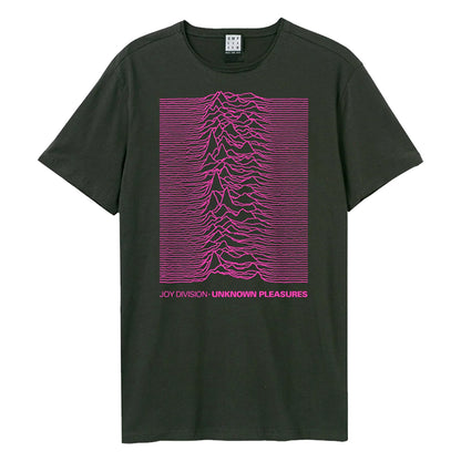 Black-Neon Pink - Front - Amplified Unisex Adult Unknown Pleasures Joy Division T-Shirt