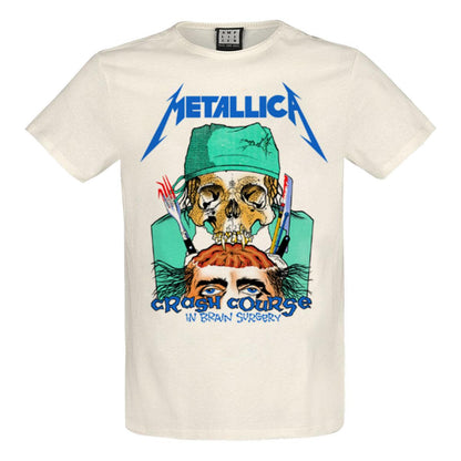 White - Front - Amplified Unisex Adult Crash Course In Brain Surgery Metallica Vintage T-Shirt