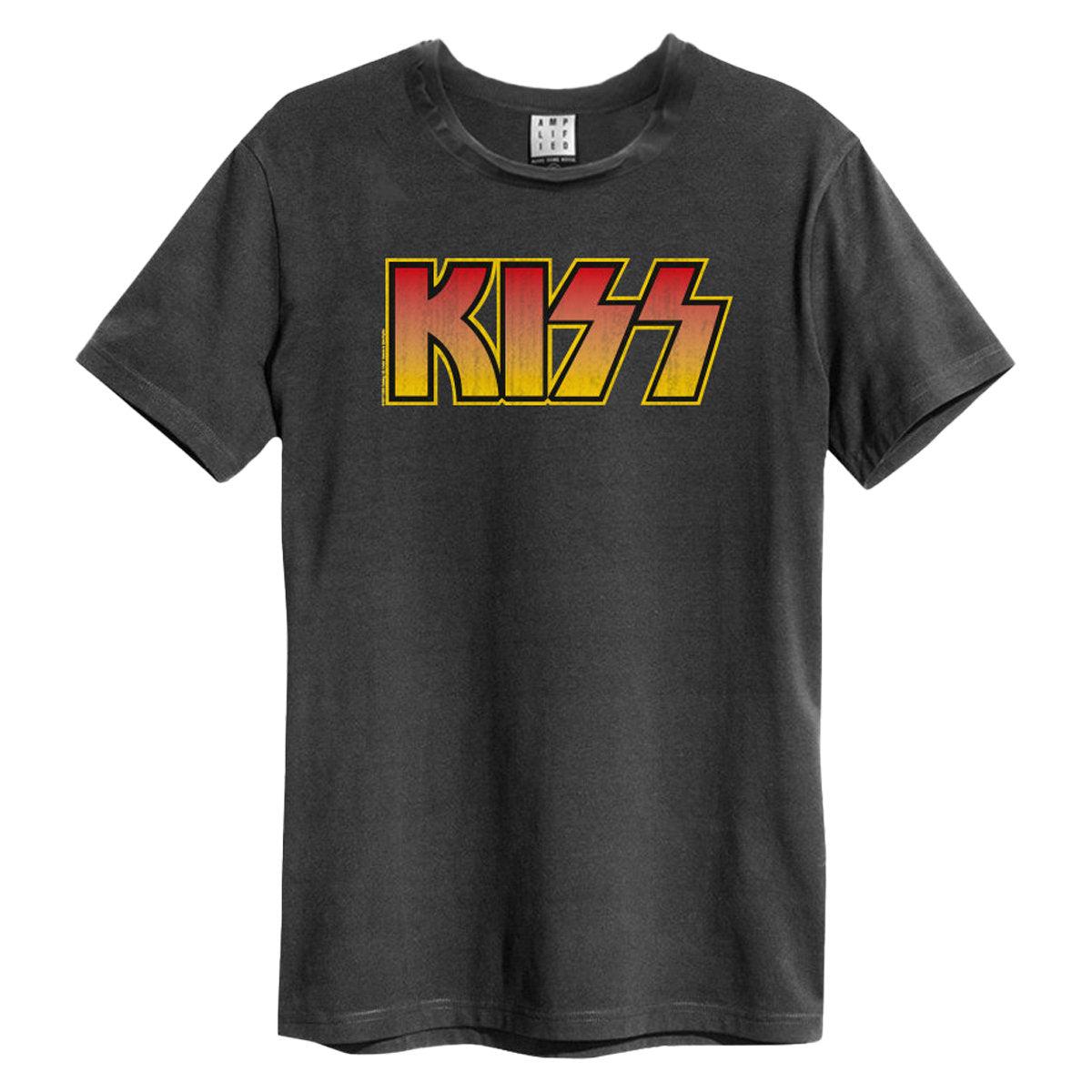 Black - Front - Amplified Unisex Adult Classic Logo Distressed Kiss Vintage T-Shirt