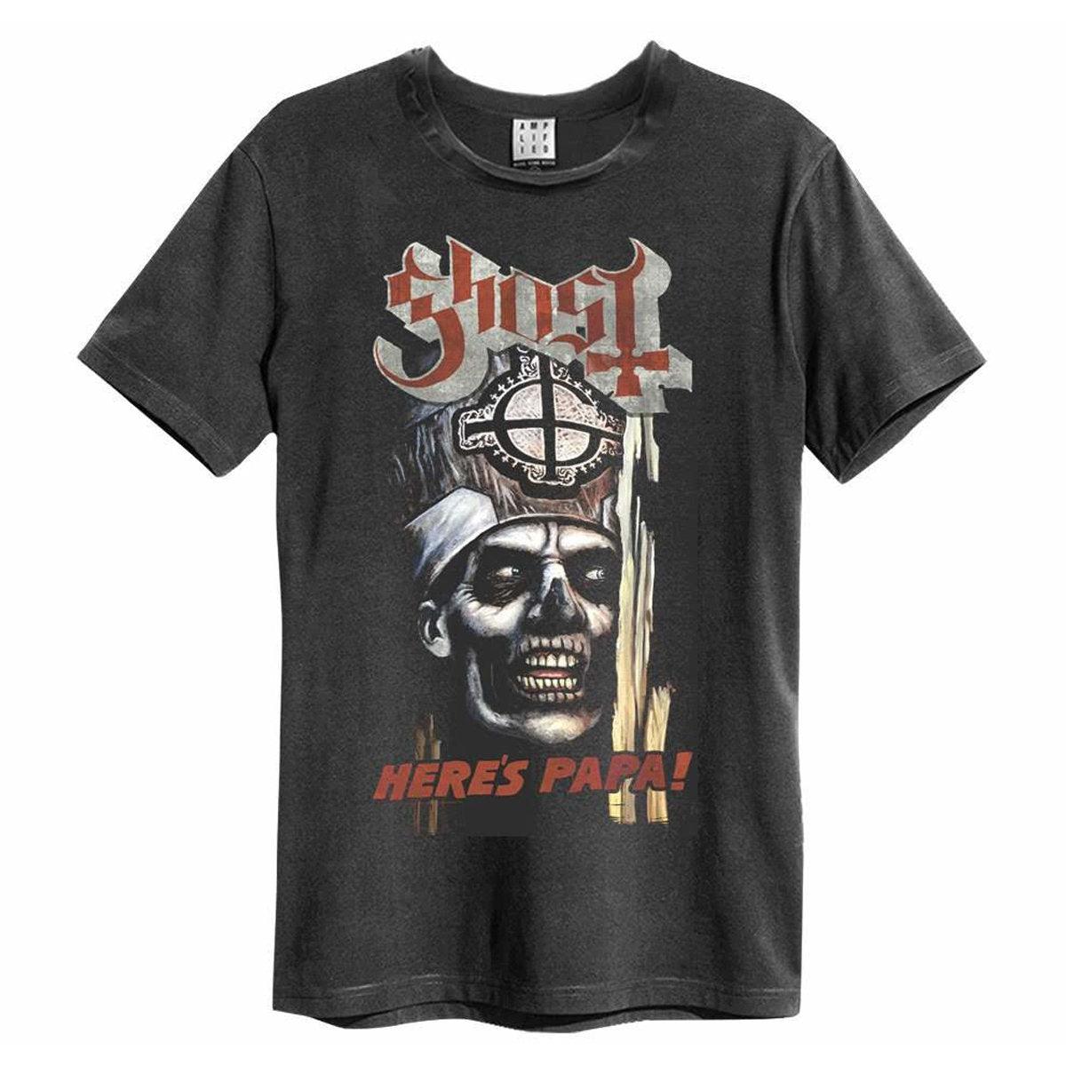 Black - Front - Amplified Unisex Adult Here´s Papa Ghost Vintage T-Shirt