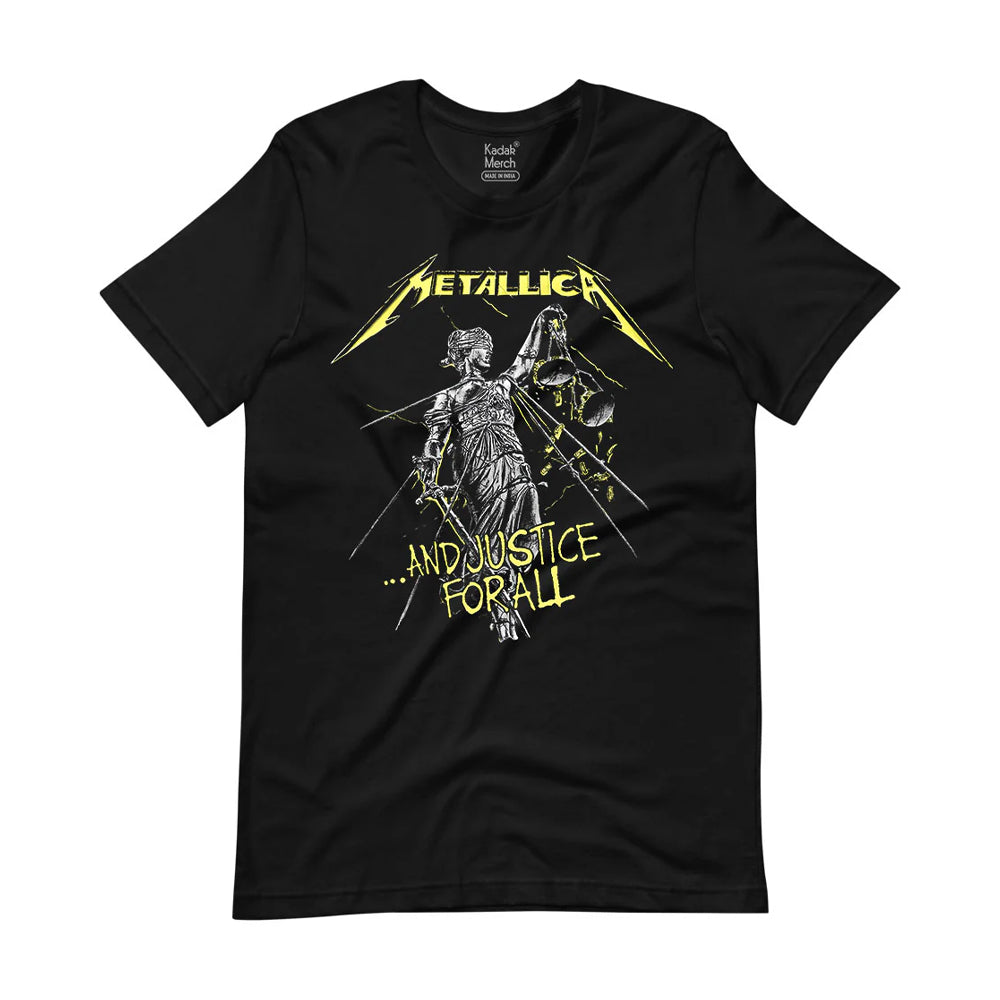 Yellow-Black-White - Front - Amplified Unisex Adult And Justice For All Metallica T-Shirt