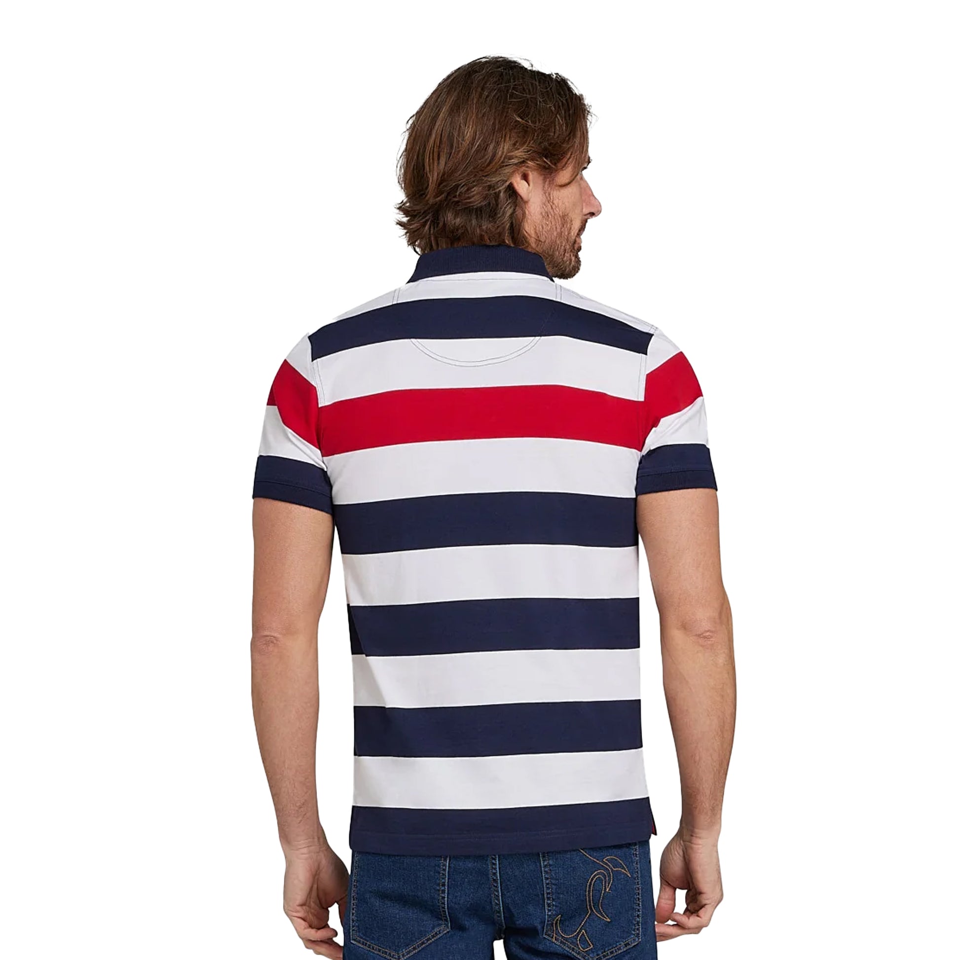 Navy-White-Red - Back - Raging Bull Mens Uneven Striped Jersey Polo Shirt