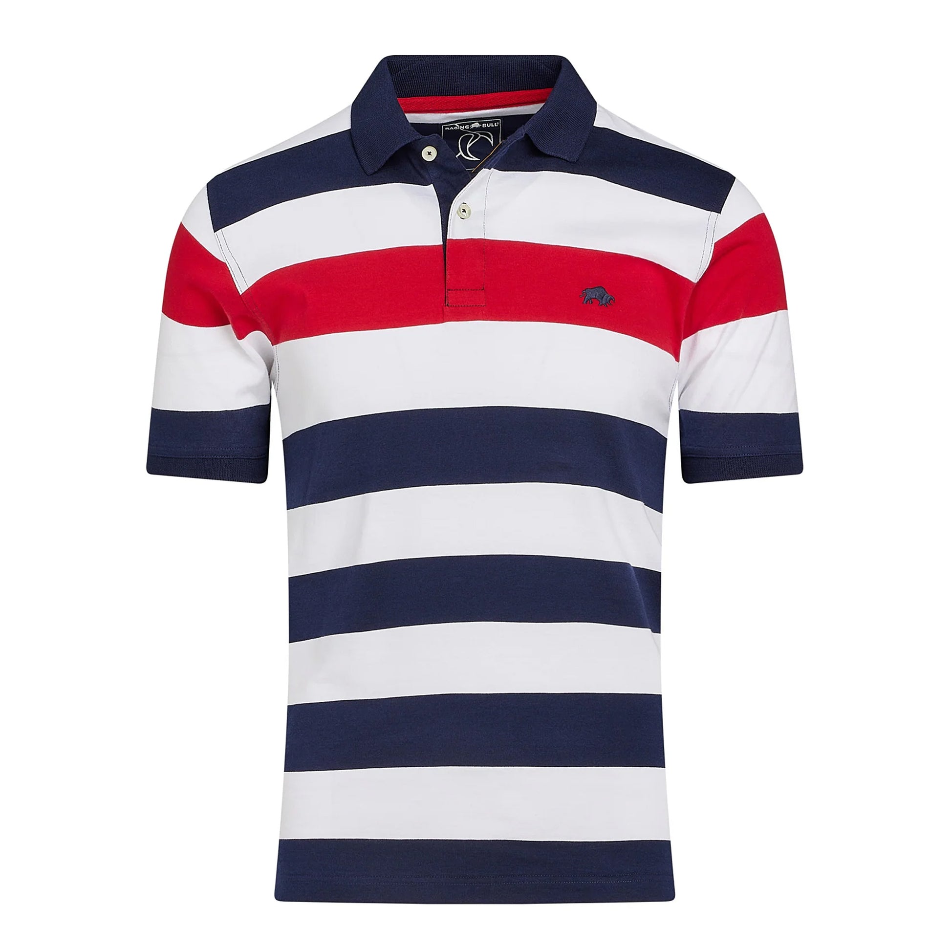 Navy-White-Red - Front - Raging Bull Mens Uneven Striped Jersey Polo Shirt
