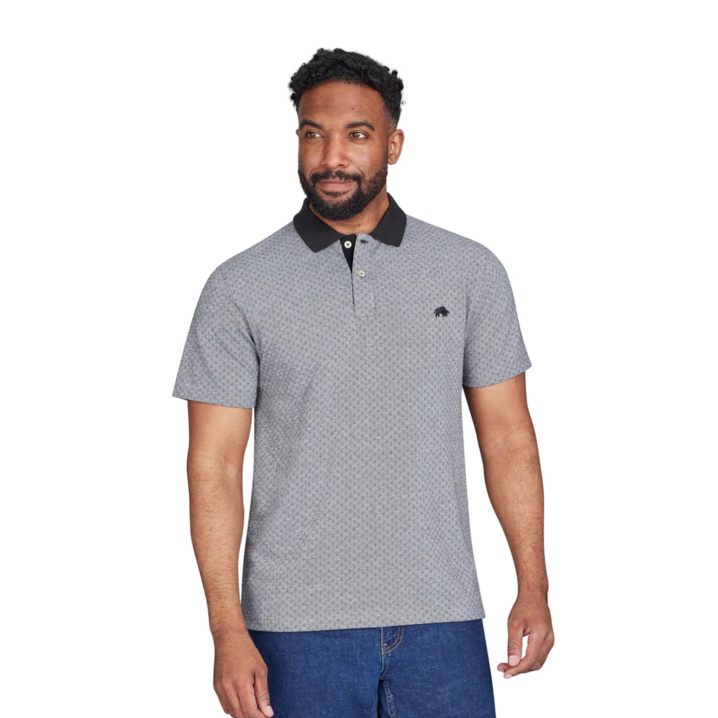 Black - Side - Raging Bull Mens Pique Jacquard Polo Shirt