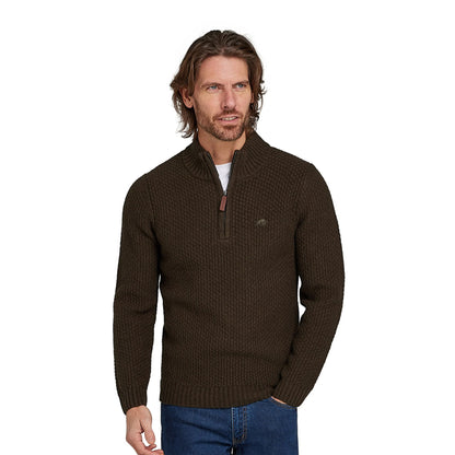 Khaki - Side - Raging Bull Mens Textured Chunky Knit Quarter Zip Pullover