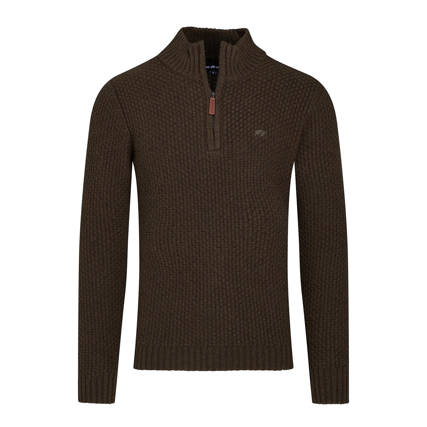 Khaki - Front - Raging Bull Mens Textured Chunky Knit Quarter Zip Pullover
