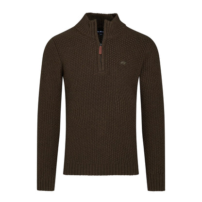 Khaki - Front - Raging Bull Mens Textured Chunky Knit Quarter Zip Pullover