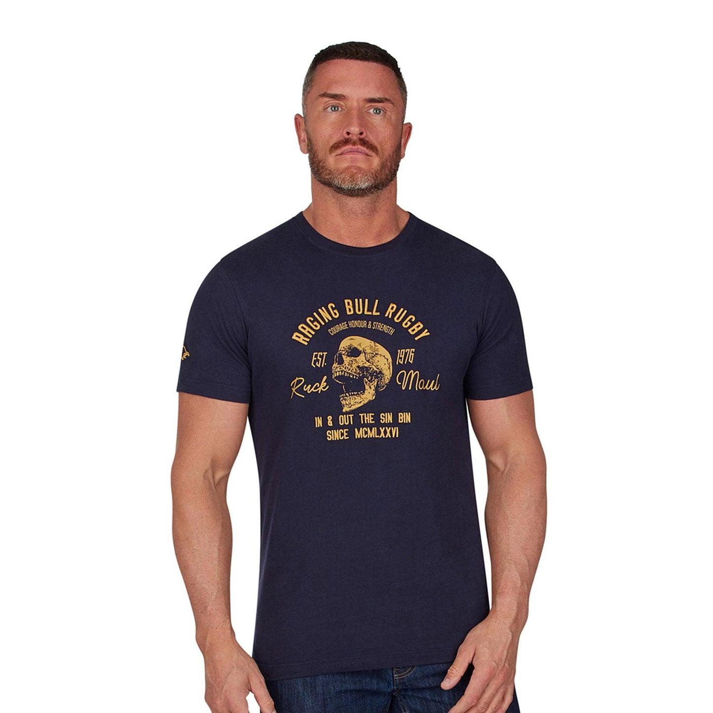 Navy - Side - Raging Bull Mens Skull T-Shirt