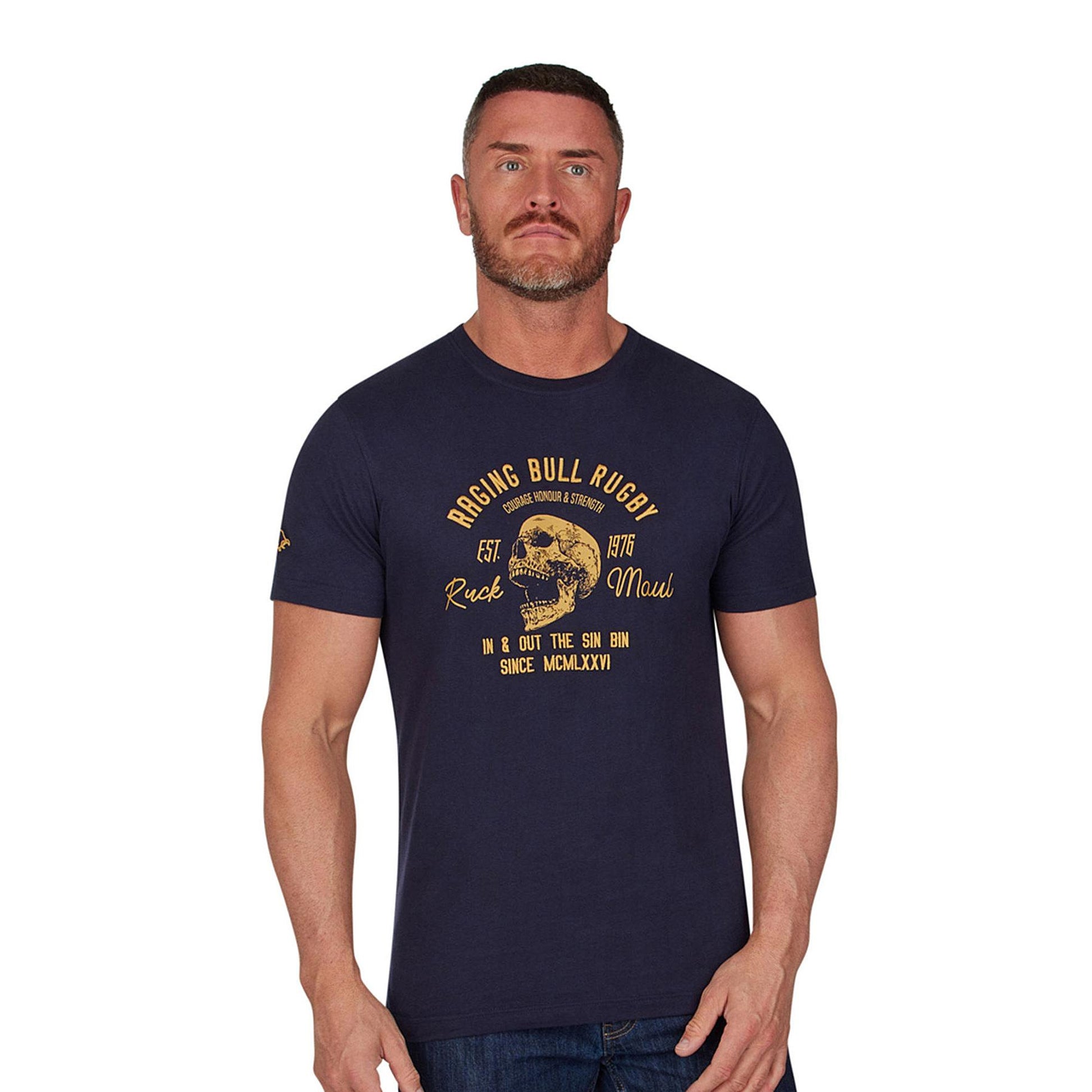Navy - Side - Raging Bull Mens Skull T-Shirt
