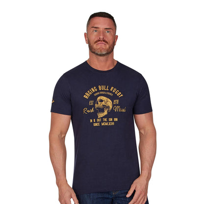 Navy - Side - Raging Bull Mens Skull T-Shirt