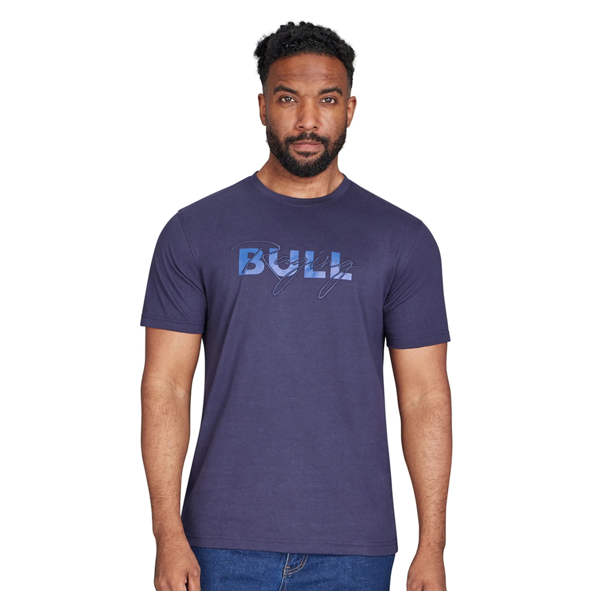 Navy - Side - Raging Bull Mens Script T-Shirt