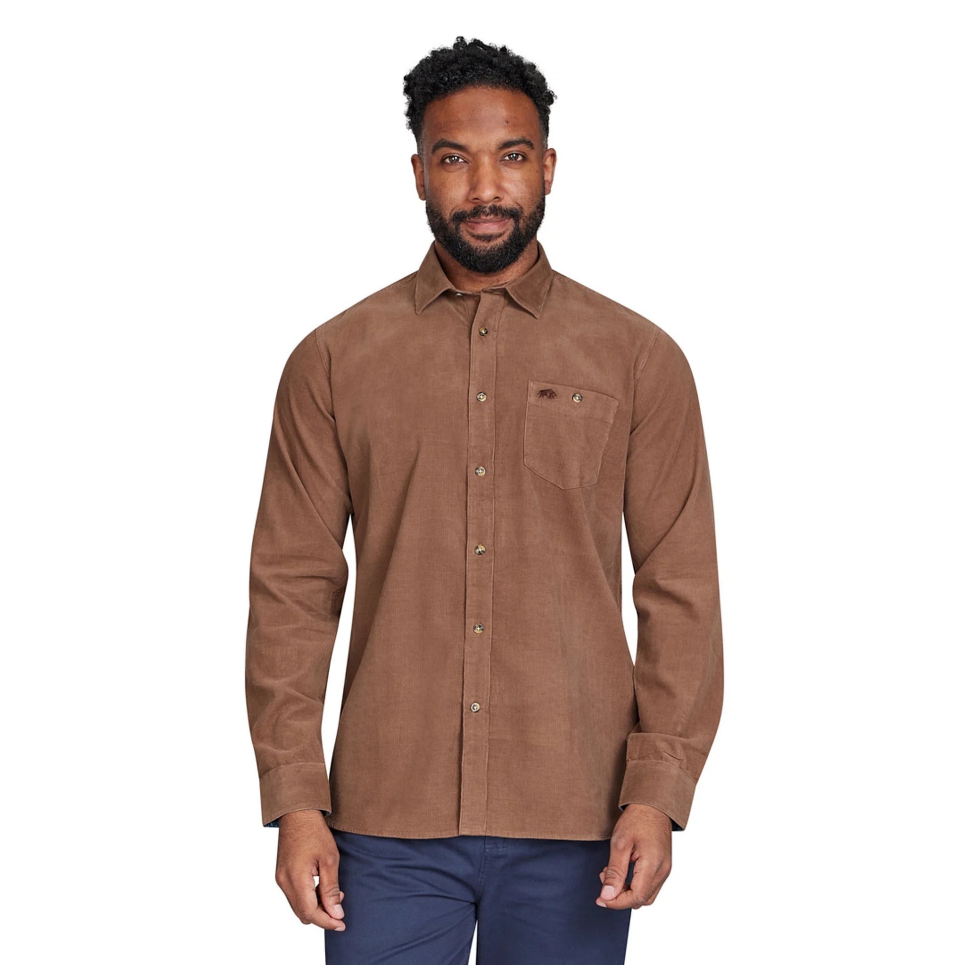 Brown - Side - Raging Bull Mens Corduroy Long-Sleeved Shirt