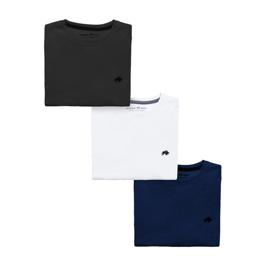 Black-White-Navy - Front - Raging Bull Mens Classic Organic Cotton T-Shirt (Pack of 3)