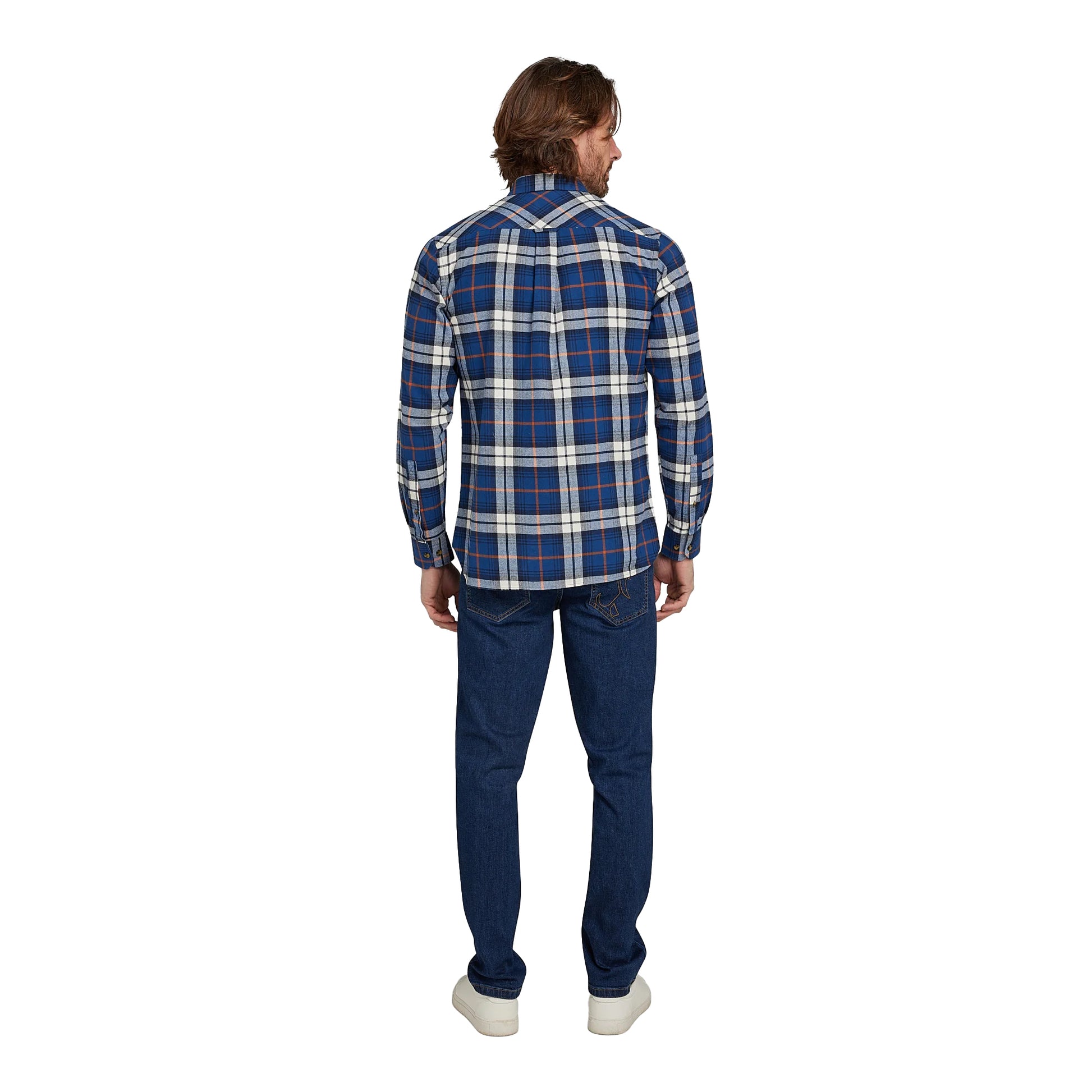 Navy - Back - Raging Bull Mens Plaid Brushed Cotton Long-Sleeved Shirt