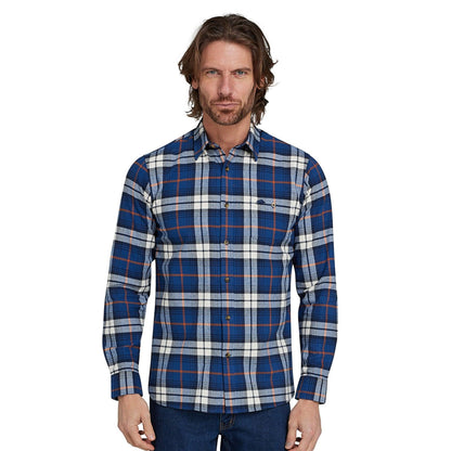 Navy - Side - Raging Bull Mens Plaid Brushed Cotton Long-Sleeved Shirt