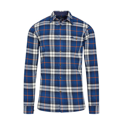Navy - Front - Raging Bull Mens Plaid Brushed Cotton Long-Sleeved Shirt