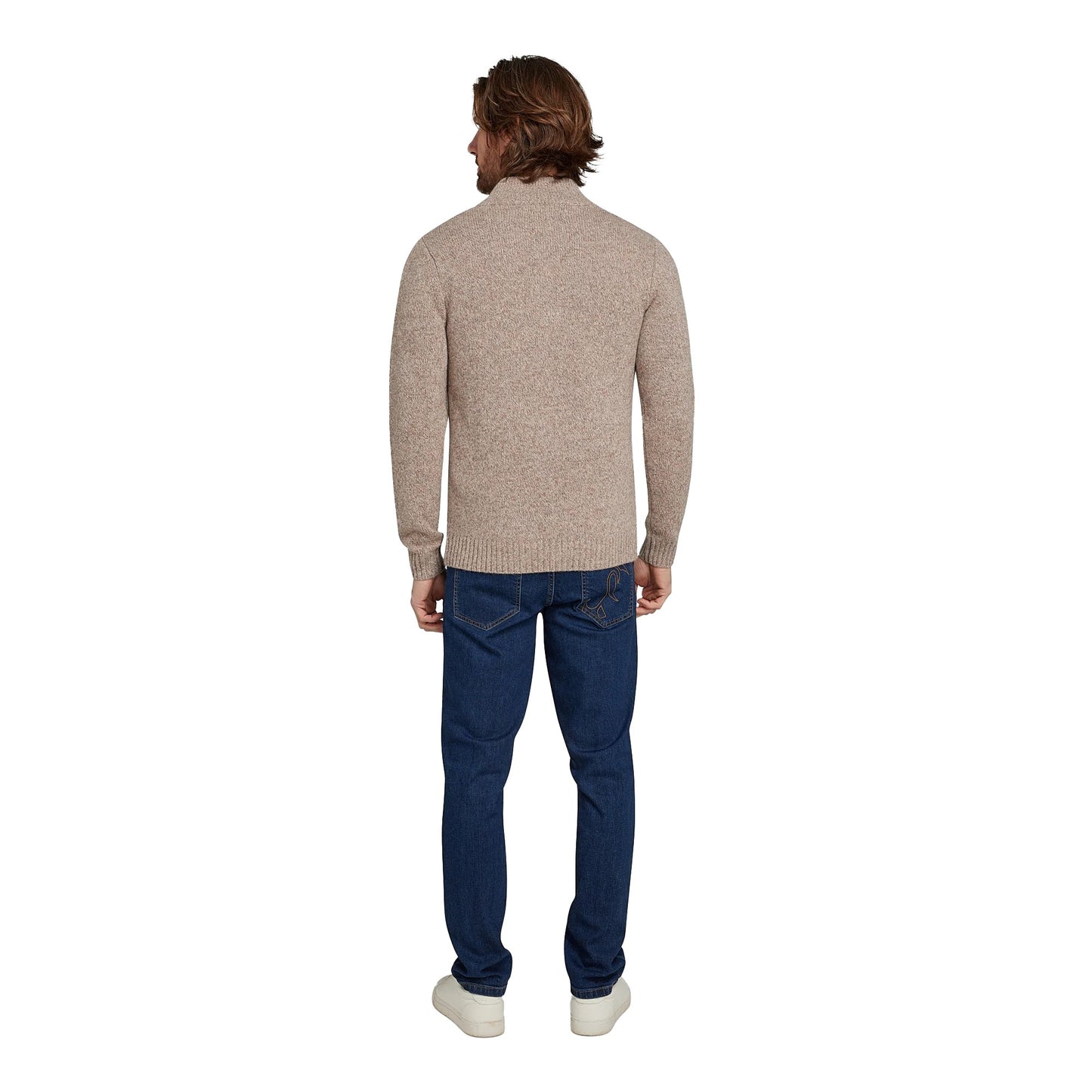 Toast - Back - Raging Bull Mens Flecked Chunky Knit Quarter Zip Jumper