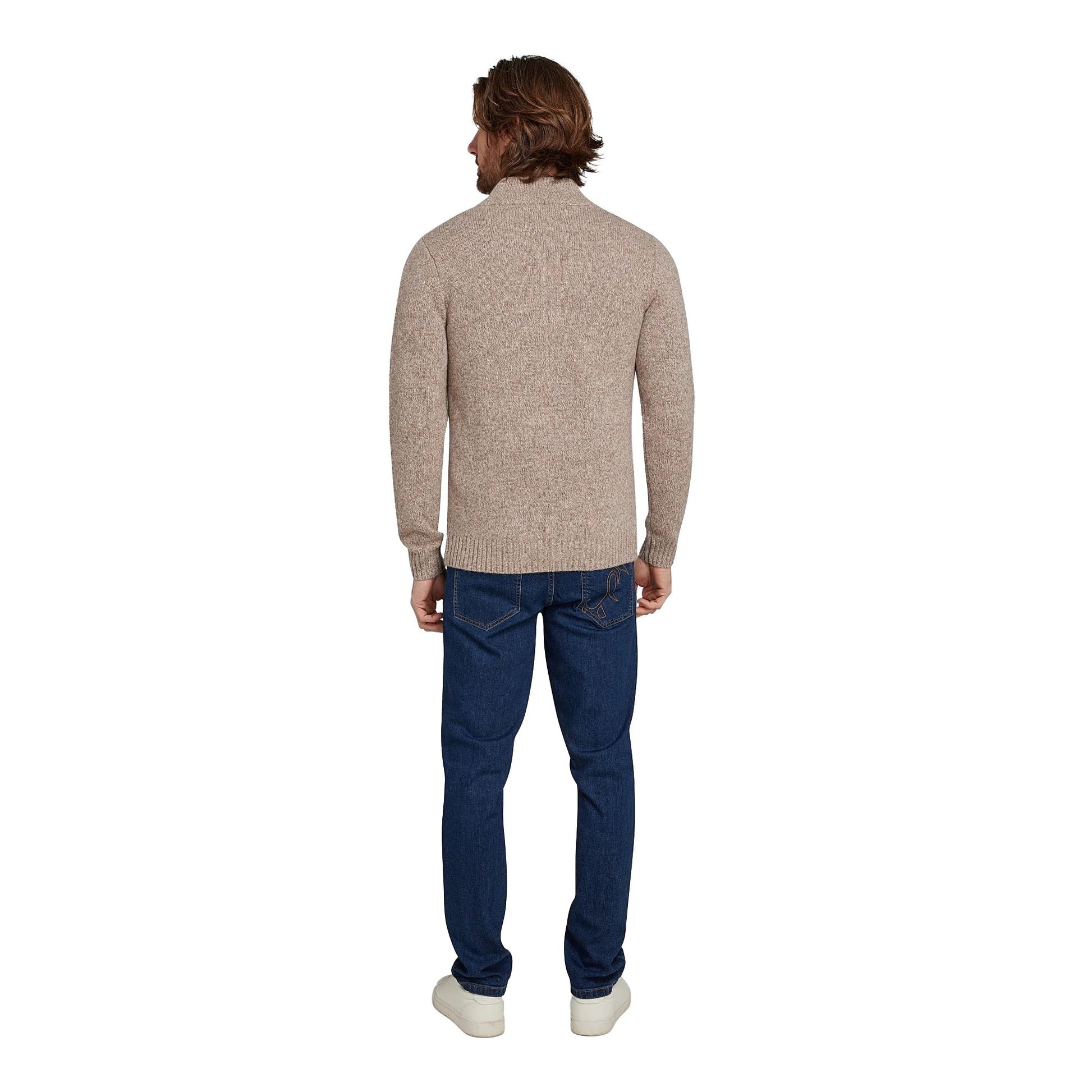 Toast - Back - Raging Bull Mens Flecked Chunky Knit Quarter Zip Jumper