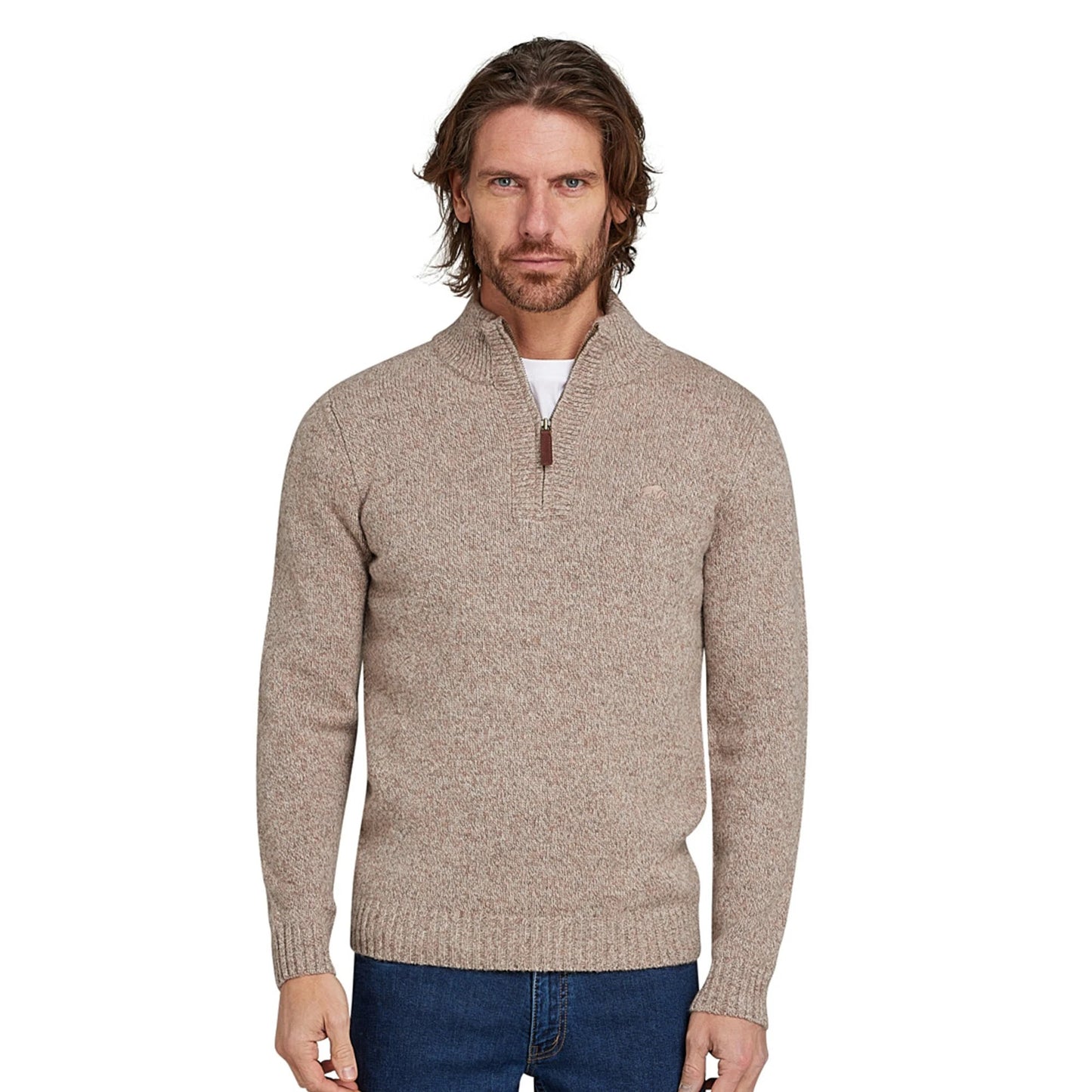 Toast - Side - Raging Bull Mens Flecked Chunky Knit Quarter Zip Jumper