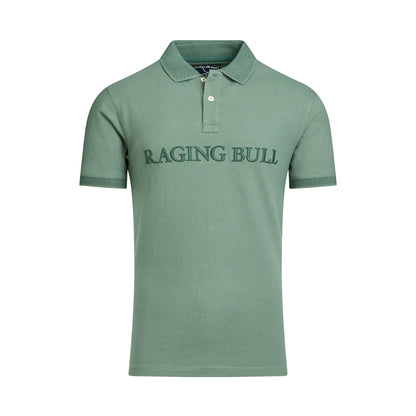 Khaki Green - Front - Raging Bull Mens Tonal Pique Embroidered Polo Shirt