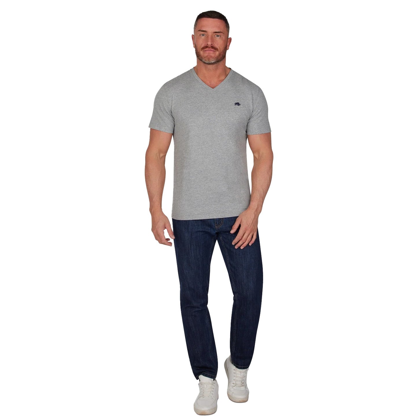 Grey Marl - Lifestyle - Raging Bull Mens Organic V Neck Classic T-Shirt