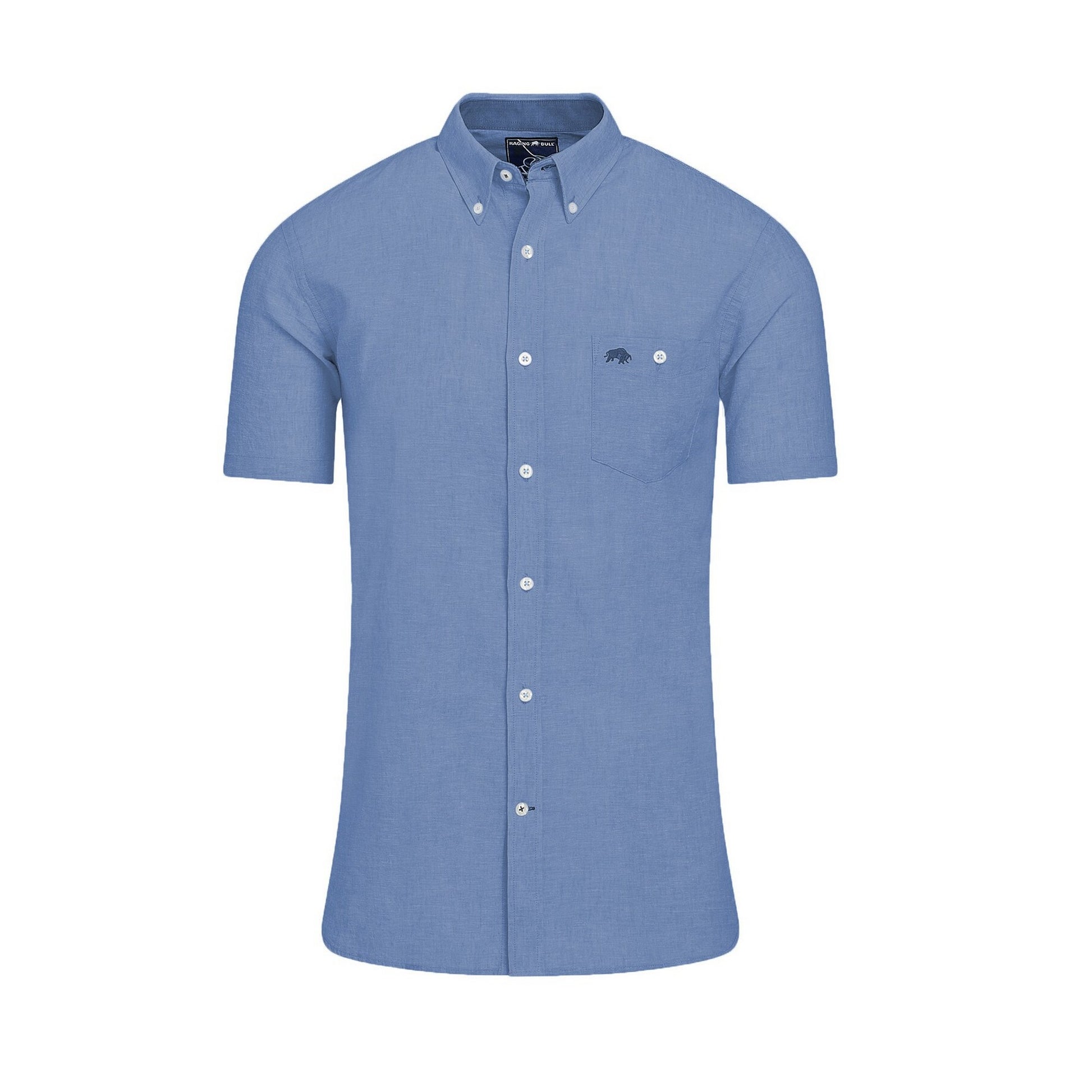 Chambray-White - Back - Raging Bull Mens Linen Short-Sleeved Shirt (Pack of 2)