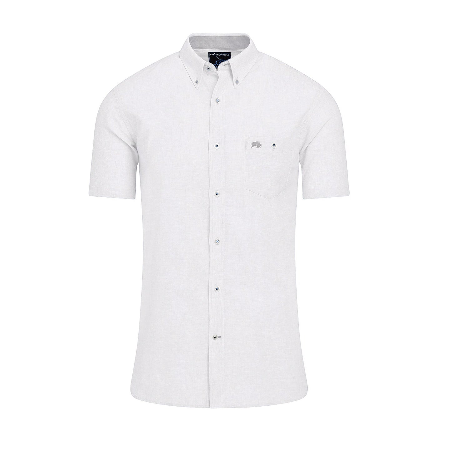Chambray-White - Lifestyle - Raging Bull Mens Linen Short-Sleeved Shirt (Pack of 2)