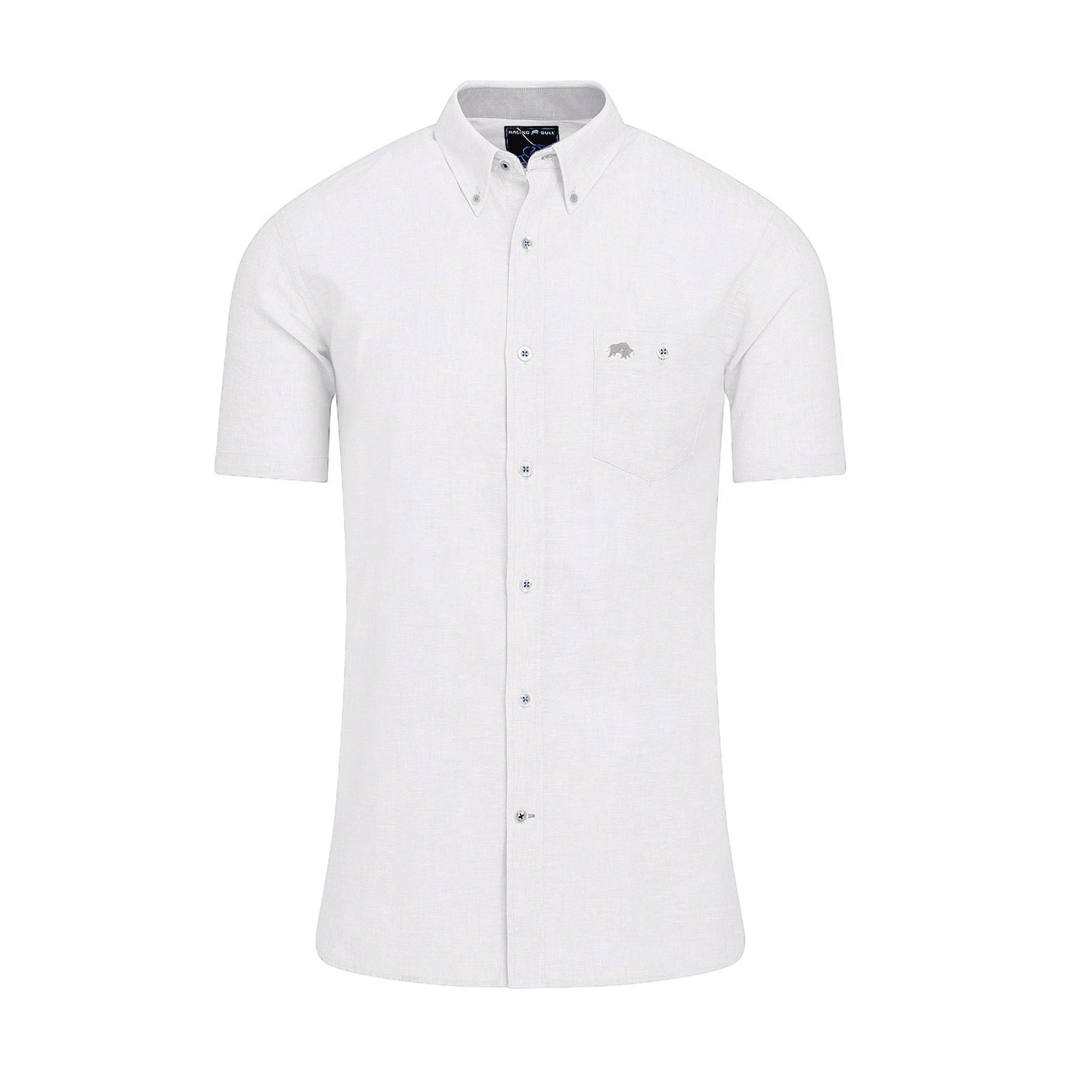 Chambray-White - Lifestyle - Raging Bull Mens Linen Short-Sleeved Shirt (Pack of 2)