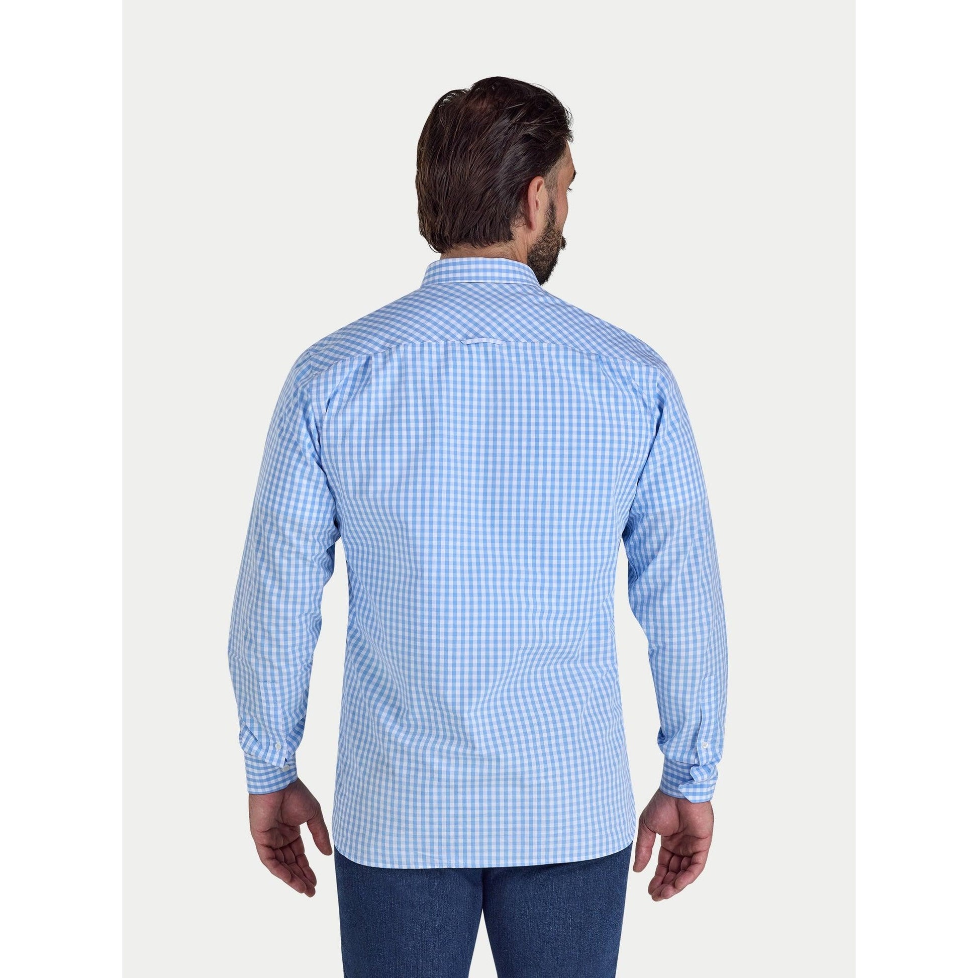 Sky Blue - Back - Raging Bull Mens Gingham Classic Long-Sleeved Shirt