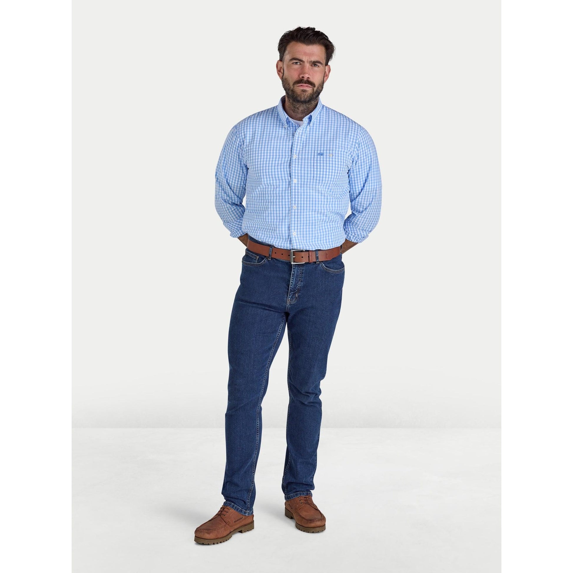 Sky Blue - Side - Raging Bull Mens Gingham Classic Long-Sleeved Shirt