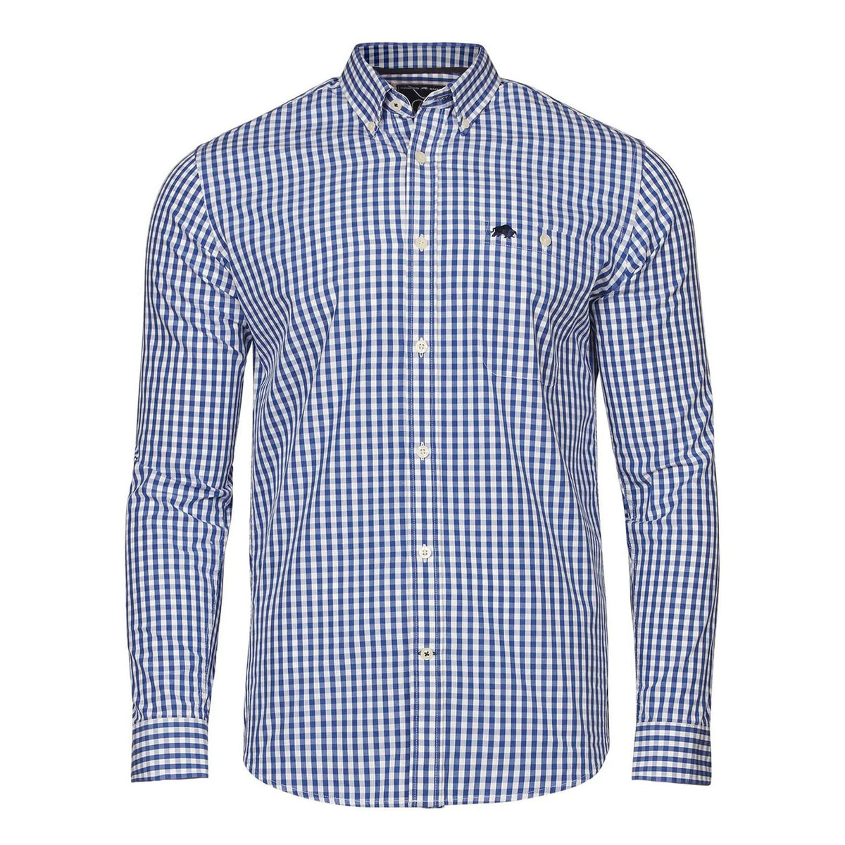 Navy - Front - Raging Bull Mens Gingham Classic Long-Sleeved Shirt