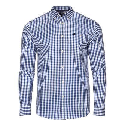 Navy - Front - Raging Bull Mens Gingham Classic Long-Sleeved Shirt