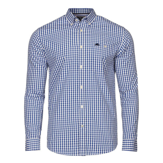 Navy - Front - Raging Bull Mens Gingham Classic Long-Sleeved Shirt