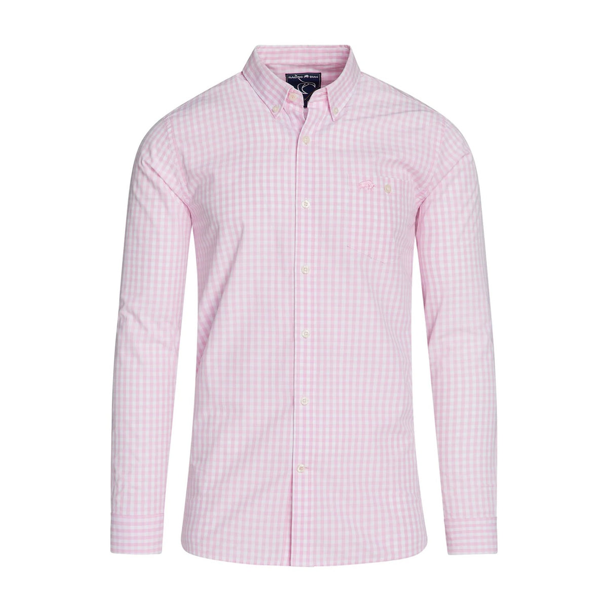 Pink - Front - Raging Bull Mens Gingham Classic Long-Sleeved Shirt