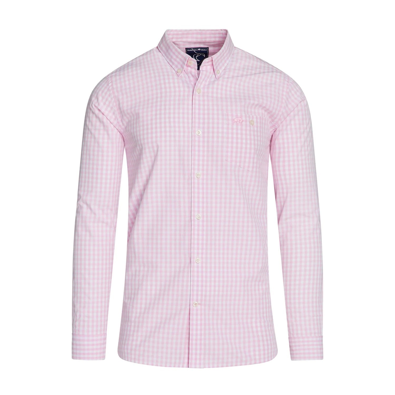 Pink - Front - Raging Bull Mens Gingham Classic Long-Sleeved Shirt