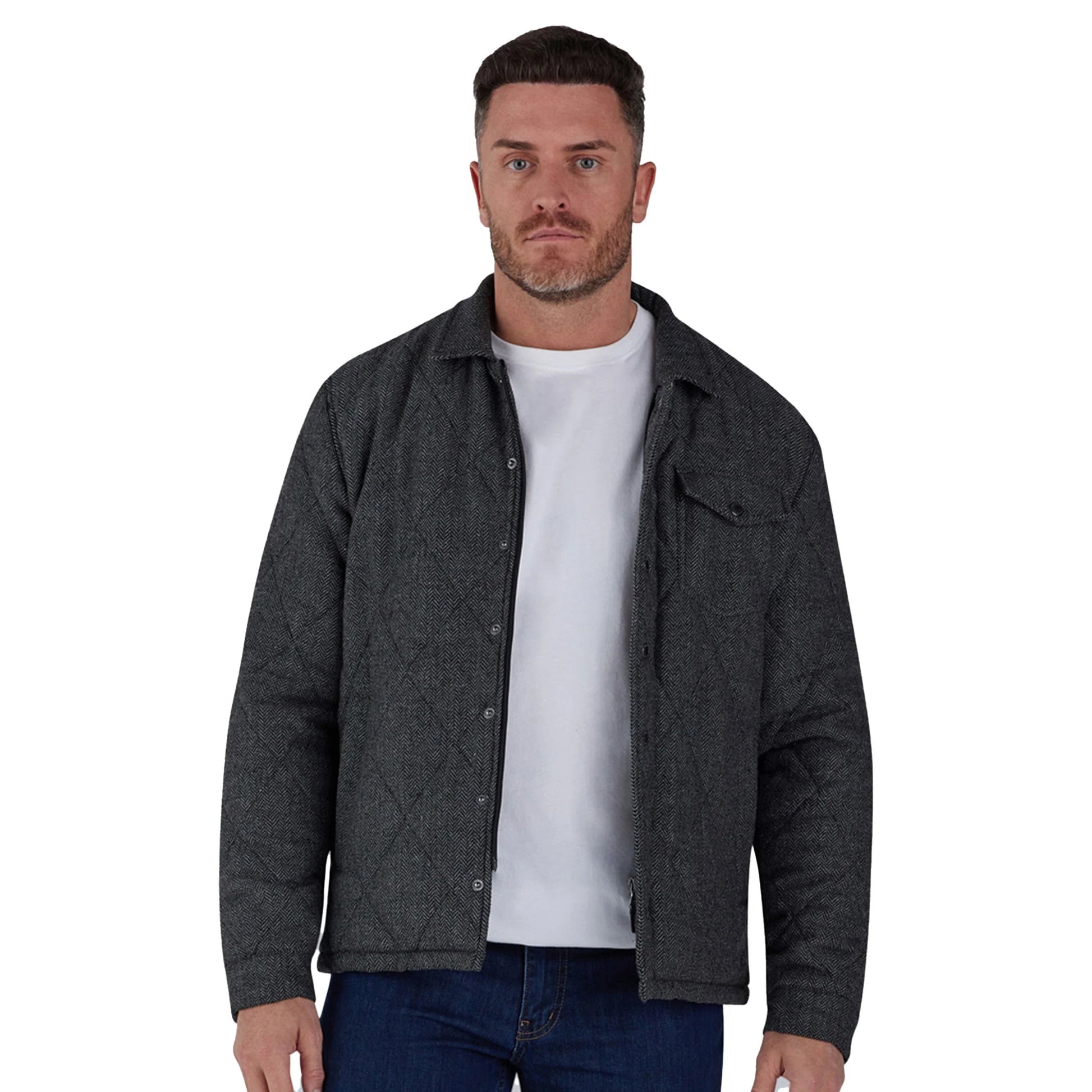 Charcoal - Back - Raging Bull Mens Quilted Herringbone Padded Jacket
