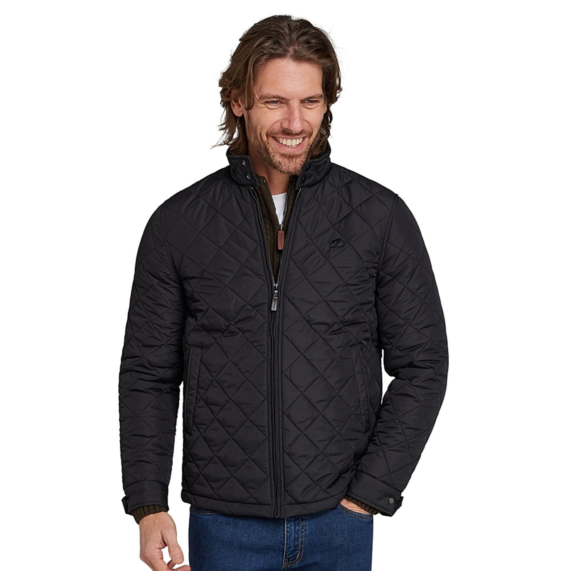 Black - Side - Raging Bull Mens Quilted Lightweight Harrington Padded Jacket